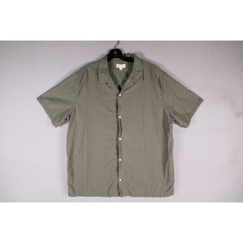 GAP Men's XL Green Linen Cotton Short Sleeve Button Up Shirt Standard Fit